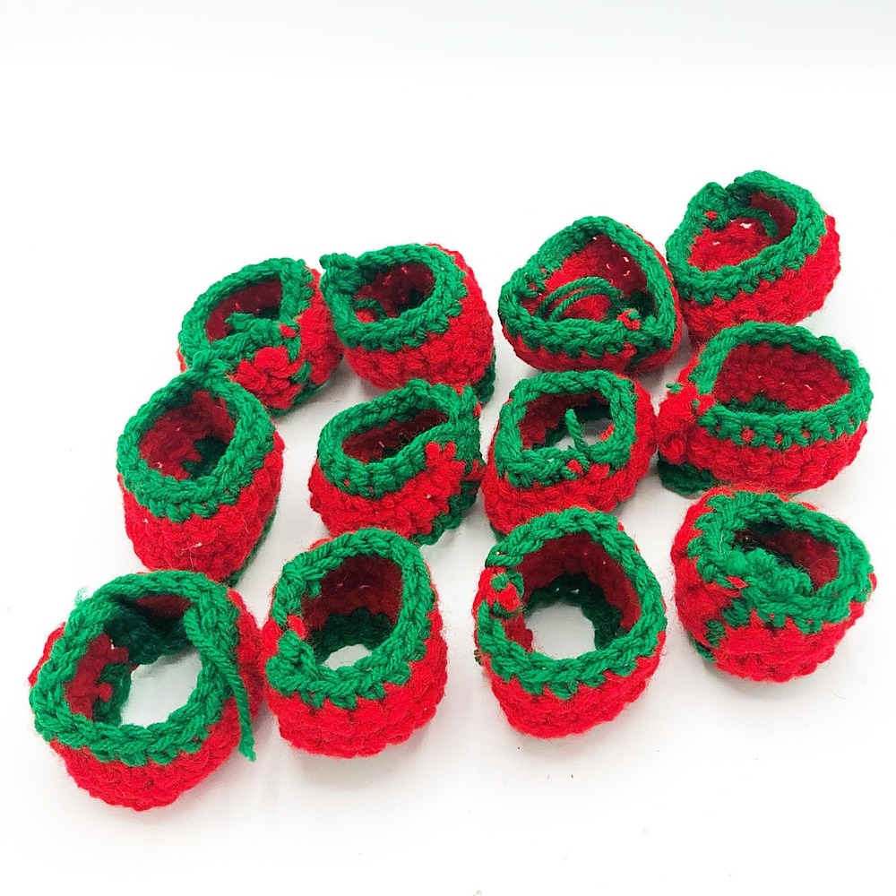 Set‎ of 12 Handmade Crocheted Red and Green Christmas Napkin Rings